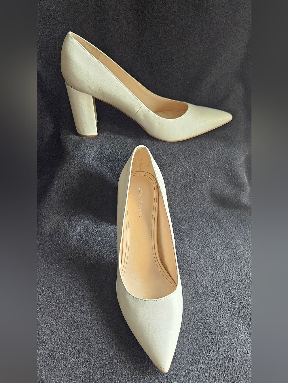 Marc Fisher Cream Faux Leather Pointed Toe Block Heel Pumps - Size 11M